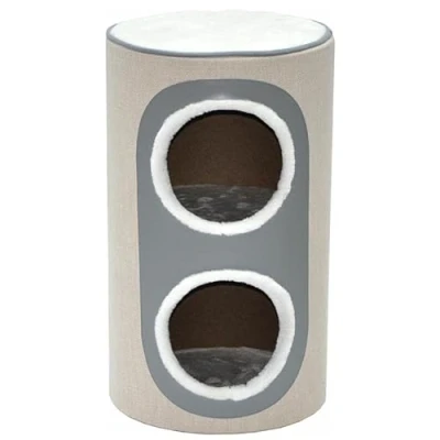 Afbeelding van nanook Krabton voor katten krabpaal speelton met kattenholtes Nala, hoogte 71 cm, stabiel robuust sisal en kunstleer beige grijs
