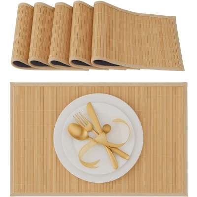 Afbeelding van 12x placemat, set, bamboe, antislip onderkant, afwasbaar, BxD 30 x 45 cm, onderleggers, natuurlijke kleur