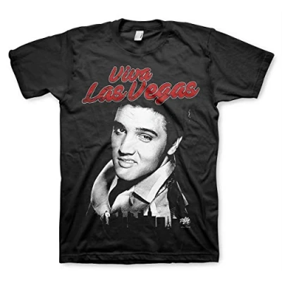 Afbeelding van Officieel gelicenseerd Elvis Viva Las Vegas Groot lang Mannen T shirt (Zwart), 5X Large
