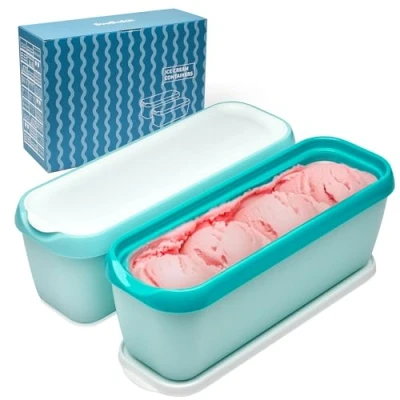 Afbeelding van SveBake Ijs container 1,4 L Set 2, voorraadpottenvoor ijs, diepvriesbakjes, ijshouders BPA vrij Groen en turkoois