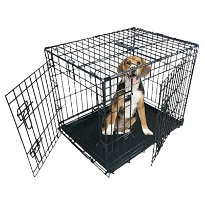 Afbeelding van Hondenkooi, voor kleine tot grote honden, inklapbaar, bodemschaal van metaal kan worden verwijderd, maar niet bijten, 2 zilverkleurige deuren, middelgroot met ca. 76 cm, zwart