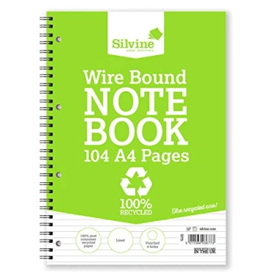 Afbeelding van Silvine 104 Pagina A4 Dagelijks Gerecycled Draadgebonden Notebook, Wit, Gelinieerd 8mm Feint