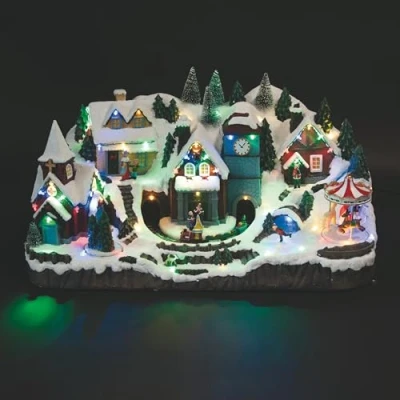 Afbeelding van Kerstdorp met muziek en 52 leds, werkt op batterijen net, 54 x 30 cm, Santa&#039;s House