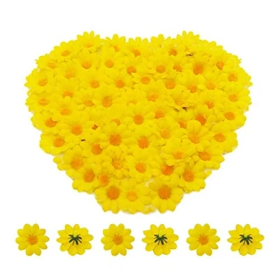 Afbeelding van Kunstmatige bloemhoofden van madeliefjes, 100 stuks, Nepbloemblaadjes gerbera, voor doe het zelf, knutselen, verjaardag, indoor, outdoor, feest, paaseierenmand, geel