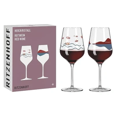 Afbeelding van RITZENHOFF 6161001 rode wijnglas 500 ml serie hartkristal set van 2 met motief in roségoud Made Germany