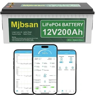 Afbeelding van Mjbsan Lifepo4 12 V 200 Ah autoaccu met bluetooth, ingebouwde A BMS, 2560 Wh Deep Cycle lithium batterij, 8000+ cycli, ideaal voor camper, zonne trailer, boot en camping
