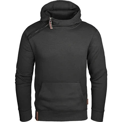 Afbeelding van Grin&amp;Bear Capuchontrui voor heren, hoodie met schuine halve rits, GEC435, zwart, S