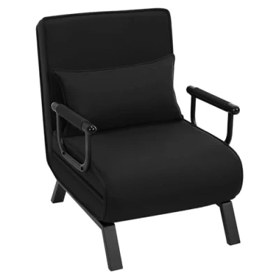 Afbeelding van WOLTU Convertible Relax Relaxstoel, 3 in 1 slaapbank, met rugleuning 5 standen verstelbaar, afneembaar kussen, gevoerde zitting, armleuningen, zwart
