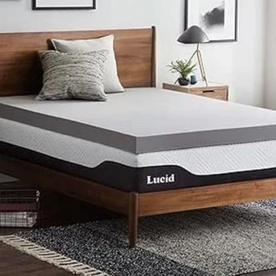 Afbeelding van LUCID Memory Foam Matrastopper 140x190cm met bamboehoutskool, 10 cm dikke matrasoplegger 140 x 190 cm, grijs