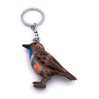 Afbeelding van H Customs Blaukehlchen Vogel Blauw Hout Edele Handgemaakte Sleutelhanger Hanger