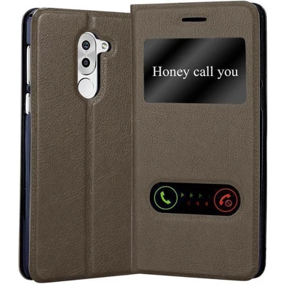 Afbeelding van Cadorabo Hoesje geschikt voor Huawei MATE 9 LITE / GR5 2017 Honor 6X in STEEN BRUIN Beschermhoes met magnetische sluiting, standfunctie en 2 kijkvensters Book Case Cover Etui