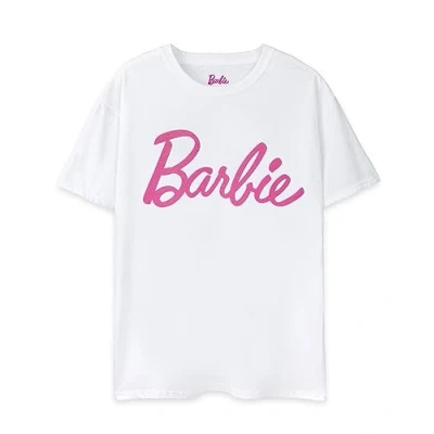 Afbeelding van Barbie Women&#039;s Pink Classic Logo T shirt met korte mouw in wit Iconisch merk Modieuze Design Top voor Dames Comfortabele pasvorm Stijlvol Retro Tee Movie Merchandise Cadeau XX Large
