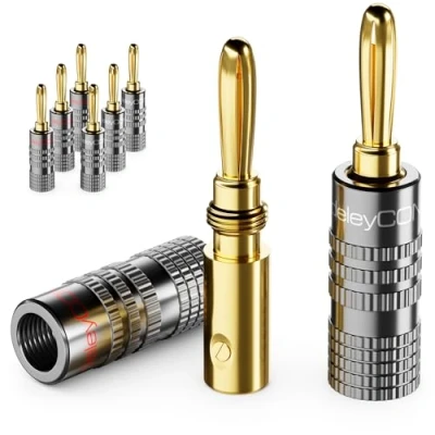Afbeelding van deleyCON 8 Stuks Bananenstekkers Set Verguld Schroefbaar voor Luidsprekerkabel 0,75 mm 4,5 &amp; bijv. HiFi Audio Home Theater Ontvanger Grijs