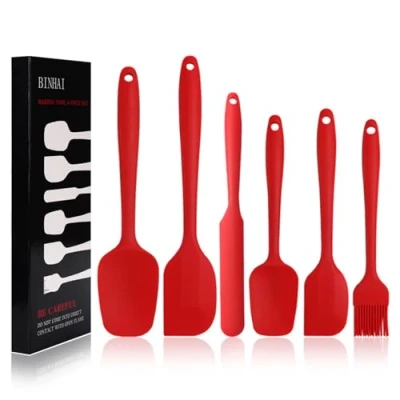 Afbeelding van BINHAI set siliconen spatels, rood, 6 stuks, niet klevende rubberen spatel met roestvrijstalen kern, hittebestendige spatel, keukengerei voor koken, bakken en mixen