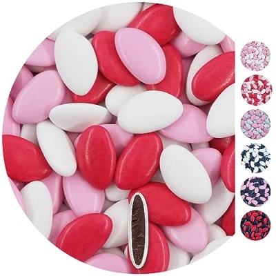Afbeelding van EinsSein 1kg chocolade dragees Mix wit lichtroze bruiloft chocoladebollen choco choups omhuld confetti rokante koekjes candy bar candybar geboorte communie geschenken voor gasten dopen doop