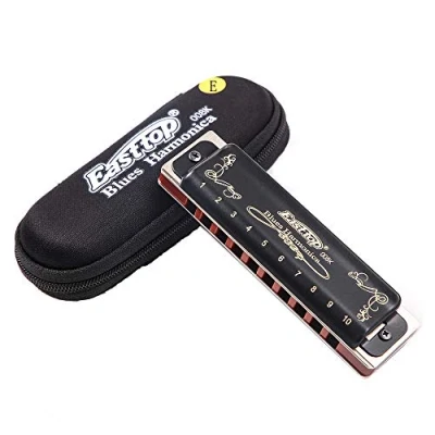 Afbeelding van blues mondharmonica, diatonische 10 gaats 20 tone harp mondharmonica e key met zwarte schelp geschikt voor professionals, volwassenen, beginners, studenten, kinderen, standaard
