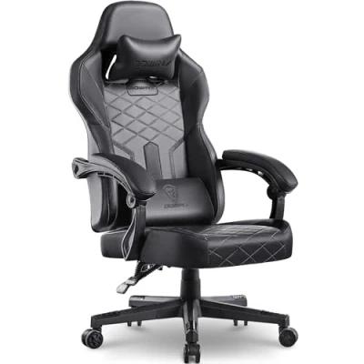 Afbeelding van Dowinx Gamingstoel, racing, gamerstoel met lentekussen, ergonomische gamingstoel lendensteun, bureaustoel, PU leer, pc stoel, verbrede rugleuning, 150 kg (zwart)