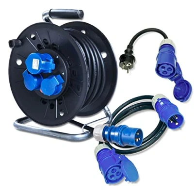 Afbeelding van IntuiFlex camping kabelhaspel set CEE kabel 25 m op + 1,5 aansluitkabel adapter campingkabel H07RN F 3G 2,5 mm² caravan camper accessoires IP44 outdoor