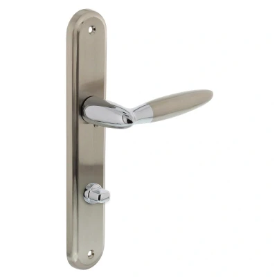 Afbeelding van Intersteel Deurkruk Elen op langschild met toilet /badkamersluiting 78/8mm chroom/nikkel mat