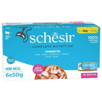 Afbeelding van Schesir Kat Mp Blik Gekookt 6x50 g Kattenvoer Tonijn&amp;Naturel