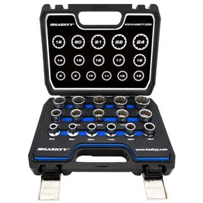 Afbeelding van 16tlg. XZN Torx inch veeltand moeren 8 24mm 12 kantige dopsleutel moersleutel set buiten
