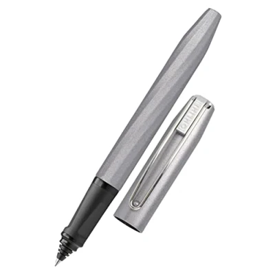 Afbeelding van ONLINE Rollerball Slope, Cartridderroller, lijndikte M, voor standaard inktpatronen, ergonomische handgreep, rechtshandigen en linkshandigen, rollerbalpunt, school kantoor, metallic grijs