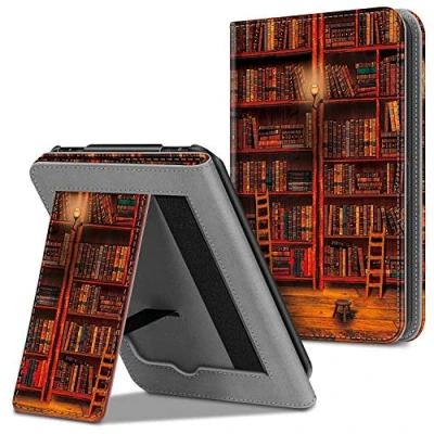 Afbeelding van Fintie Hoes voor Tolino Vision 4 HD/Vision 3 2 / 1 Shine HD eReader, kickstand beschermhoes met kaartenvak polsband en automatische slaap waakfunctie, de bibliotheek