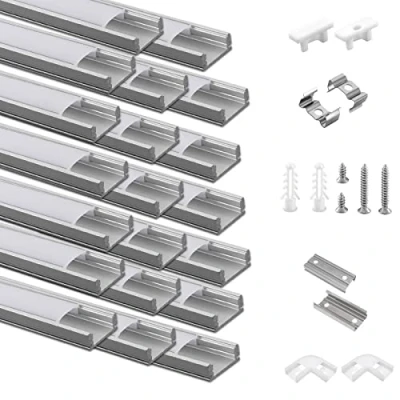 Afbeelding van Efishine 20 stuks aluminium ledprofiel, x 1 m, U vormig aluminiumprofiel met melkachtige afdekking voor ledstrips, eindkappen en montageklem zeer eenvoudige installatie