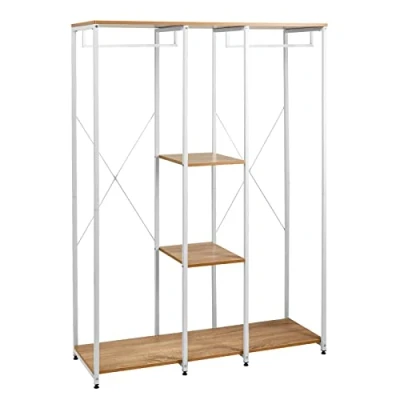 Afbeelding van WOLTU SR0048whe Kapstok Kledingrek Veelzijdig in spaanplaat en stalen,kledingstang 120x40x167cm met schoenenrek,Wit+lichteiken