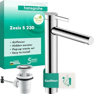 Afbeelding van hansgrohe Zesis S ééngreeps wastafelmengkraan 230 CoolStart voor opzetwastafels, met verzonken waste, 74730000