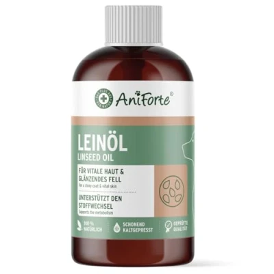 Afbeelding van AniForte Lijnzaadolie voor honden en katten, 500 ml, inheemse koudgeperste lijnzaadolie, rijk aan omega 3 6 vetzuren, toevoeging barf olie, lijnolie katten