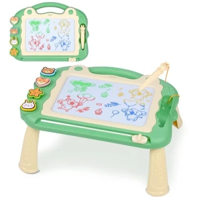 Afbeelding van Sarsumir Magnetisch schoolbord voor kinderen, magisch whiteboard, kleurrijk, tablet, magnetische tekening, schrijfkleur, uitwisbaar, met 1 pen en 4 stempels, educatief speelgoed groen