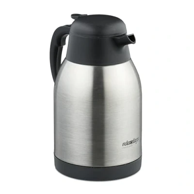 Afbeelding van Relaxdays thermoskan 2 liter isoleerkan handgreep en drukknop dubbelwandig rvs