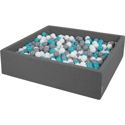 Afbeelding van KiddyMoon Schuim Ballenbak Voor Kinderen Met Ballen Ø 7 Cm Gemaakt In EU, Donkergrijs:Grijs Wit Turkoois,120X30cm/200
