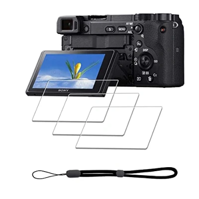 Afbeelding van iDaPro Screenprotector voor Sony Alpha A6600 A6400 A6300 A6100 A6000 A5000 &amp; Hand Lanyard [3+1 Pack] Gehard glas Eenvoudige installatie