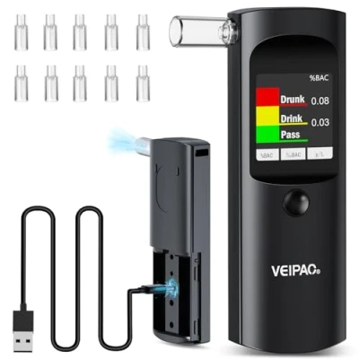 Afbeelding van Elektronische Ethylotest Goedgekeurd NF Breastest: Draagbare Ethylometer met 11 Mondbits Hoge Precisie Digitale Alcoholtest op Screen voor Professionele Mensentest Thuis Zwart