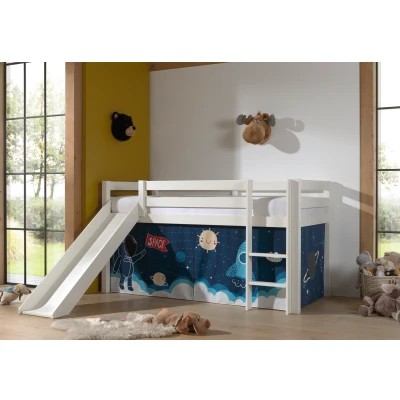 Afbeelding van LUCEVI Pino Halfhoogslaper H115CM + Ladder Glijbaan Space Shuttle Gordijntjes Wit 90x200 cm