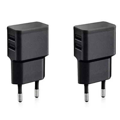 Afbeelding van Wicked Chili set van 2 USB oplader 12W / 2400mA Pro Series universele poorts met ID Chip voor mobiele telefoon, powerbank en bluetooth speaker, stroomadapter (Dual stekker 90, zwart)