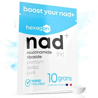Afbeelding van NAD+ Nicotinamide Riboside Chloride Puur Poeder 10 Gram, 31 Dagen Kuur Tegen Ouderdom en Vermoeidheid, NAD Booster Made in France Hexagon