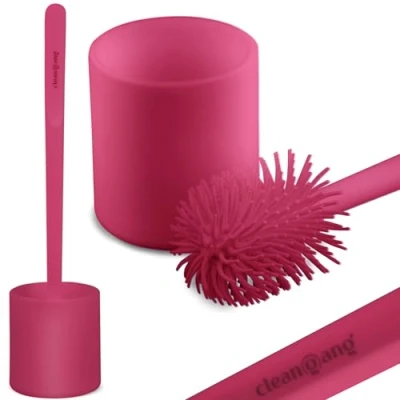 Afbeelding van CleanGang toiletborstel siliconen B!Rush voor een grondige en eenvoudige reiniging in magenta WC reinigingsborstel met borstelharen sneldrogende hygiënische 1 stuk