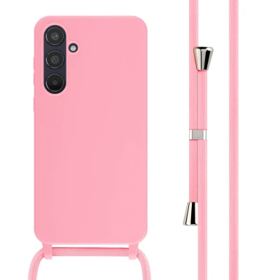 Afbeelding van Samsung Galaxy A55 Hoesje Siliconen en TPU (zacht) iMoshion Backcover met koord/Koordhoesje/Softcase Roze Telefoonhoesje
