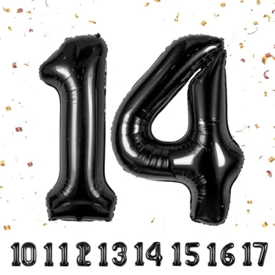Afbeelding van Verjaardagscijfer ballon 14 jaar folieballon zwarte in 40 101 cm verjaardagsdecoratie cijfer decoratie voor verjaardag vliegt met helium meisjes jongens 14e