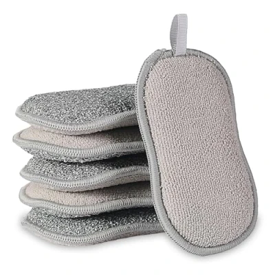 Afbeelding van 6 stuks herbruikbare afwasspons, niet kras, dubbelzijdige scrubsponzen, afwassponzen voor keuken, duurzame schotel en multifunctionele pads reinigers