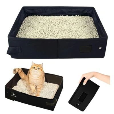 Afbeelding van kattentoilet, draagbaar, opvouwbaar, voor op reis, waterdicht, ademend, camping, zwart, groot, 45 x 35 cm