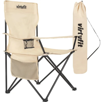Afbeelding van VirtuFit Opvouwbare Camping Stoel Inclusief Draagtas Geschikt voor Festivals, Campings &amp; Stranden armsteunen Eenvoudig Meenemen en Opzetten Beige