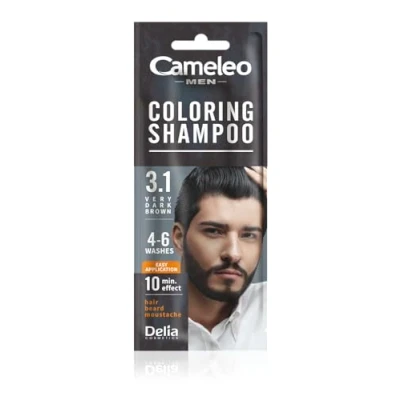 Afbeelding van Cameleo Men kleurende shampoo zeer donker bruin haren, baard, snor verfrist houdt 4 tot 6 wasbeurten eenvoudig en snel gebruik walnootextract 15 ml