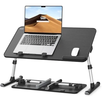 Afbeelding van Laptop Bed Tray Bureau, SAIJI Verstelbare Draagbare Tafel met Opvouwbare Been voor Lezen Schrijven Eten op Bank Sofa Vloer (20,5 x 11,8, Zwart)