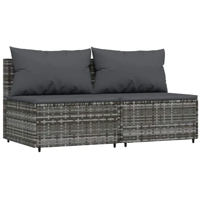 Afbeelding van Tuinmiddenbank met kussens 2 st poly rattan grijs