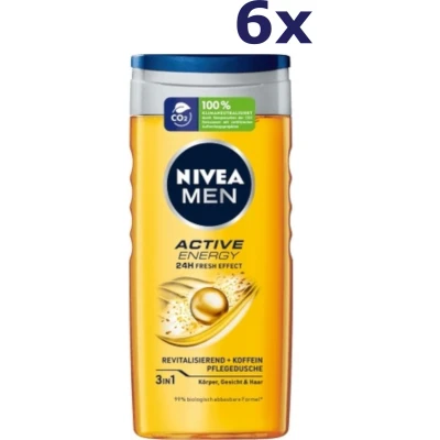 Afbeelding van 6x Nivea Active Energy Douchegel 3in1 250ml kopen? Nu in de aanbieding bij