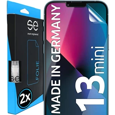 Afbeelding van smart engineered 2 x beschermfolie voor iPhone 13 Mini uit Duitsland 100% perfecte pasvorm functie met installatiehulp compatibel folie anti kras HD helder